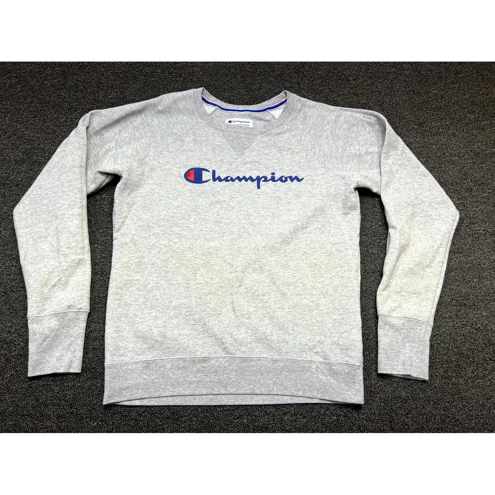 Champion Sweatshirt Mens S Gray Heather Ribbed Hem Long Sleeve Crewneck Pullover